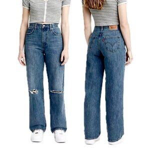 levi’s | high waisted distressed relaxed fit wide straight leg jeans | sz 32